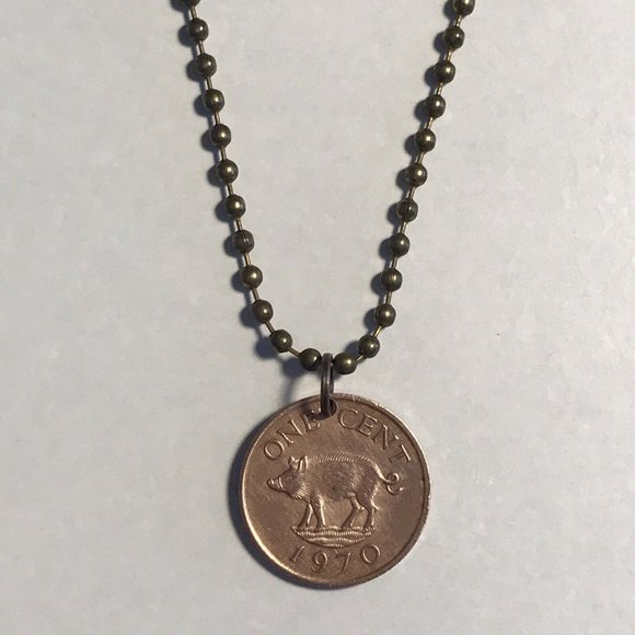 1970 United Kingdom 1 Penny COIN PENDANT British Territory Bermuda UK. 20" Chain - Picture 1 of 4